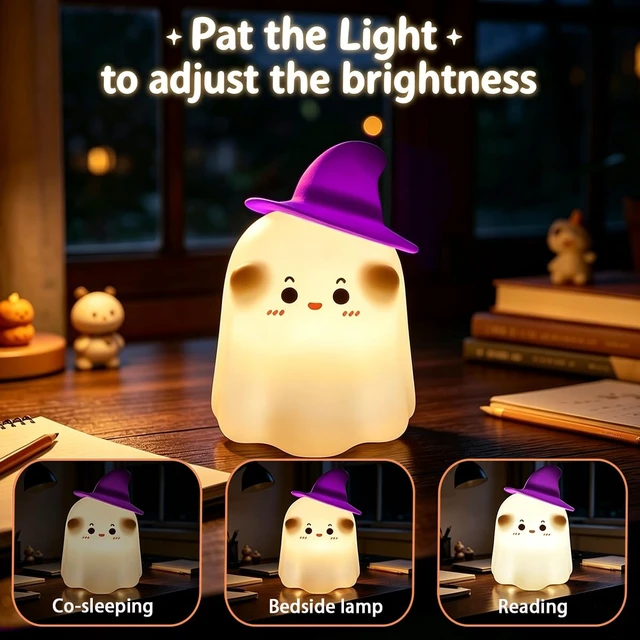Alt view image 2 of 7 - Halloween Cute Ghost LED Night Lights Rechargeable Silicone Tap Control Lamp for Nursery Kids Halloween Decor Gift