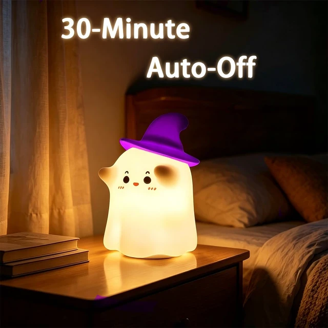Alt view image 3 of 7 - Halloween Cute Ghost LED Night Lights Rechargeable Silicone Tap Control Lamp for Nursery Kids Halloween Decor Gift