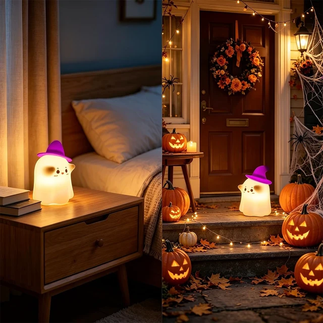 Alt view image 5 of 7 - Halloween Cute Ghost LED Night Lights Rechargeable Silicone Tap Control Lamp for Nursery Kids Halloween Decor Gift