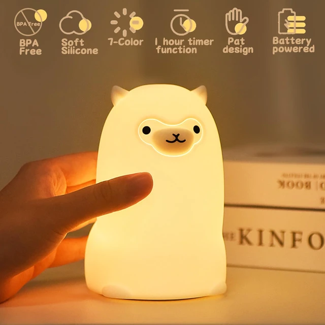 Alt view image 3 of 7 - Alpaca Night Light for Kids7 Color Baby Nightlight with Touch Control & 1H Timer, Battery Operated Soft Animal Night Light for Nursery, Toddler Room Decor, Gift for Girls, Boys, Women