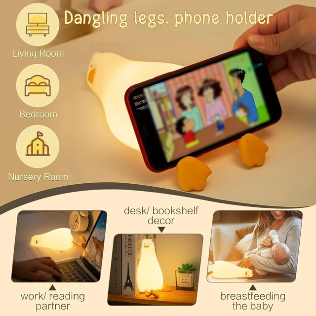 Alt view image 5 of 7 - Existential Crisis Duck Lamp Night Light, White Elephant Gifts | Lying Flat, Cute Squishy Ducky Lay Touch Kid Lamp, Rechargeable, College Funny Dirty Santa Gag, Birthday Gifts, Safe Silicone