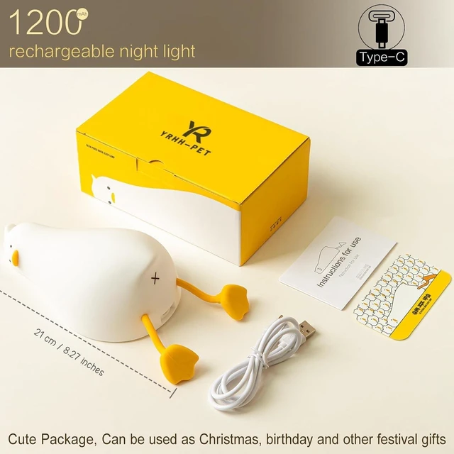 Alt view image 6 of 7 - Existential Crisis Duck Lamp Night Light, White Elephant Gifts | Lying Flat, Cute Squishy Ducky Lay Touch Kid Lamp, Rechargeable, College Funny Dirty Santa Gag, Birthday Gifts, Safe Silicone