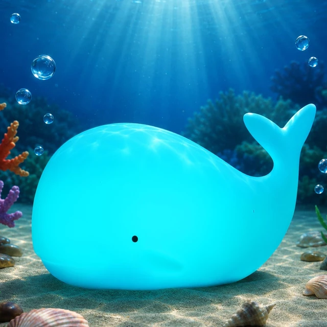 Alt view image 2 of 7 - Whale Night Light Silicone 7 Colors Dimmable 3 Hours Timer Whales Baby Light Decor Room Ocean Baby Nursery Decors Gift Kids
