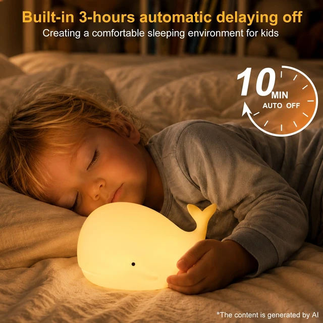 Alt view image 4 of 7 - Whale Night Light Silicone 7 Colors Dimmable 3 Hours Timer Whales Baby Light Decor Room Ocean Baby Nursery Decors Gift Kids