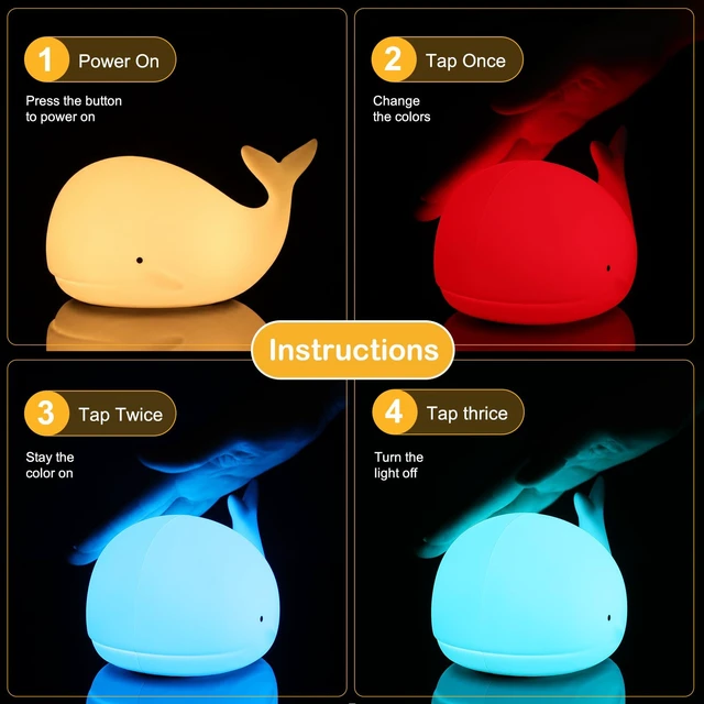 Alt view image 5 of 7 - Whale Night Light Silicone 7 Colors Dimmable 3 Hours Timer Whales Baby Light Decor Room Ocean Baby Nursery Decors Gift Kids