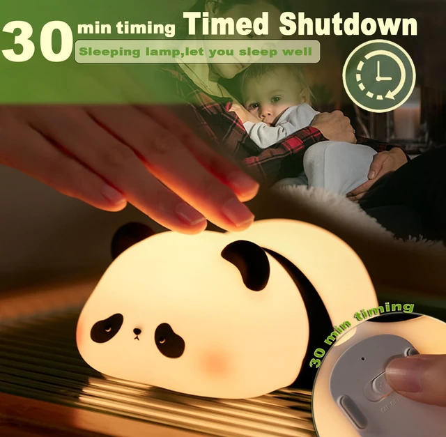Alt view image 2 of 6 - Cute Panda Night Light for Kids, Food Grade Silicone Squishy Dimmable Lamp | 3 Brightness, 30-Min Timer, 1200mAh USB-C Rechargeable, BPA-Free Soft Silicone, Tap & Pinch Control, Cute Panda Gift