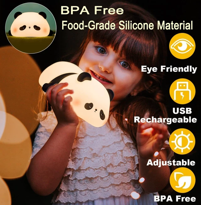 Alt view image 4 of 6 - Cute Panda Night Light for Kids, Food Grade Silicone Squishy Dimmable Lamp | 3 Brightness, 30-Min Timer, 1200mAh USB-C Rechargeable, BPA-Free Soft Silicone, Tap & Pinch Control, Cute Panda Gift