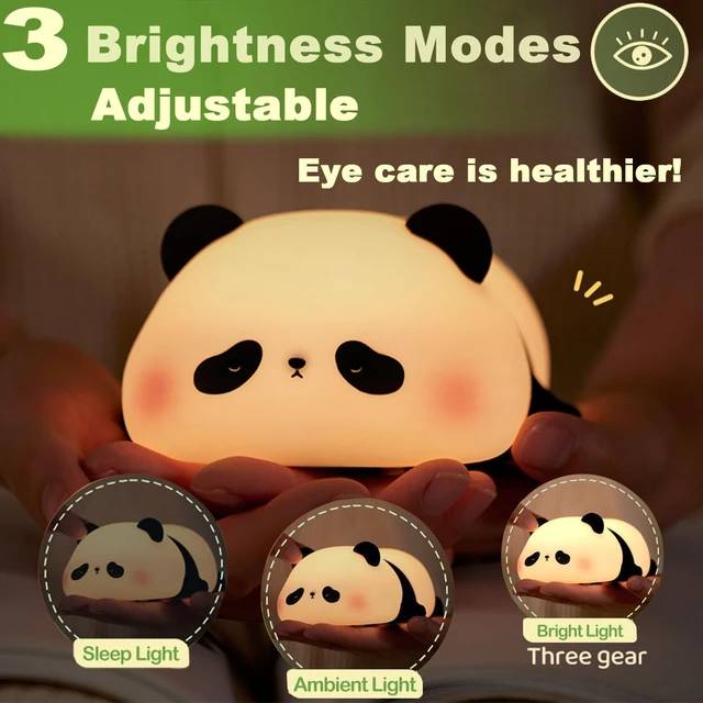 Alt view image 5 of 6 - Cute Panda Night Light for Kids, Food Grade Silicone Squishy Dimmable Lamp | 3 Brightness, 30-Min Timer, 1200mAh USB-C Rechargeable, BPA-Free Soft Silicone, Tap & Pinch Control, Cute Panda Gift
