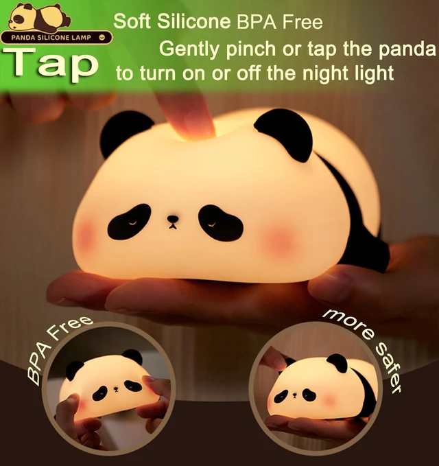 Alt view image 3 of 6 - Cute Panda Night Light for Kids, Food Grade Silicone Squishy Dimmable Lamp | 3 Brightness, 30-Min Timer, 1200mAh USB-C Rechargeable, BPA-Free Soft Silicone, Tap & Pinch Control, Cute Panda Gift