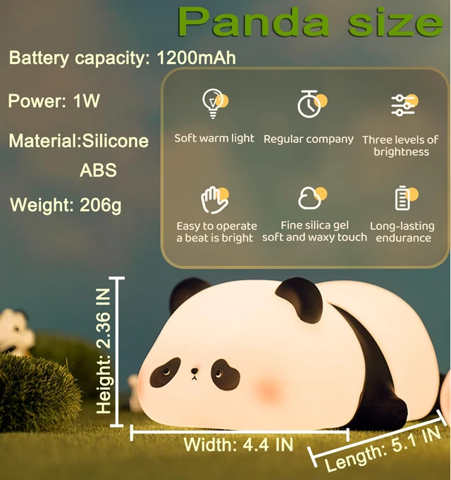 Alt view image 6 of 6 - Cute Panda Night Light for Kids, Food Grade Silicone Squishy Dimmable Lamp | 3 Brightness, 30-Min Timer, 1200mAh USB-C Rechargeable, BPA-Free Soft Silicone, Tap & Pinch Control, Cute Panda Gift