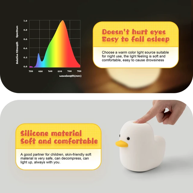 Alt view image 3 of 7 - LED Benson Night Light, Cute Duck Animal Silicone Nursery Night Light Rechargeable Table Lamp Bedside Lamp with Touch Sensor for Baby Girls Women Bedrooms, Living Room