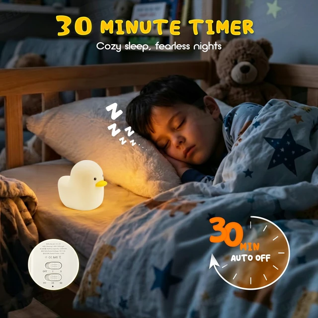 Alt view image 5 of 7 - LED Benson Night Light, Cute Duck Animal Silicone Nursery Night Light Rechargeable Table Lamp Bedside Lamp with Touch Sensor for Baby Girls Women Bedrooms, Living Room