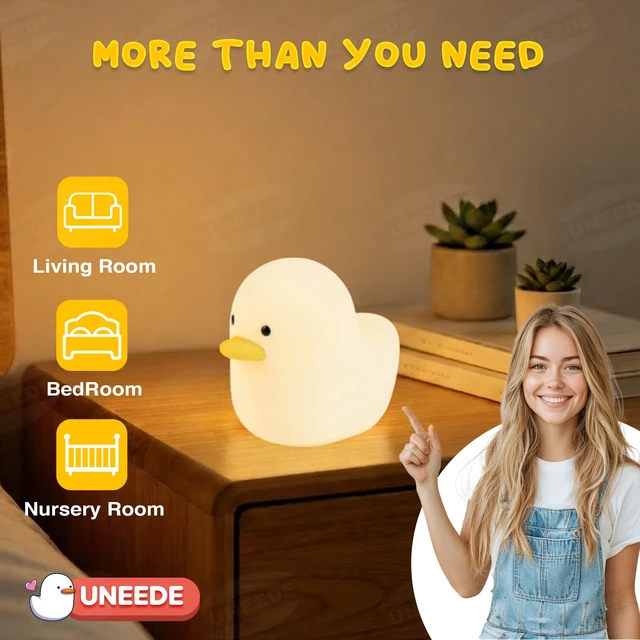 Alt view image 7 of 7 - LED Benson Night Light, Cute Duck Animal Silicone Nursery Night Light Rechargeable Table Lamp Bedside Lamp with Touch Sensor for Baby Girls Women Bedrooms, Living Room