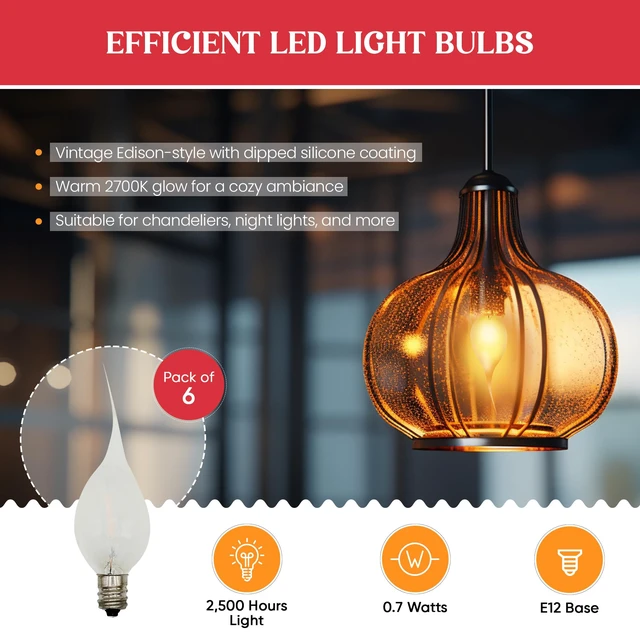 Alt view image 2 of 5 - Silicone LED Night Light Bulbs, C7 Replacement Light Bulbs 0.7W Equivalent to 4W 5W 6W 7W Incandescent, White Warm 2700K, Christmas String Lights, Electric Window Candles | 6 Pack