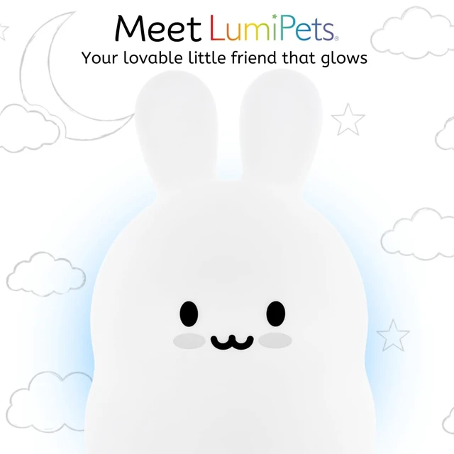 Alt view image 2 of 7 - Bunny Silicone Night Light for Kids, Squishy Lamp with Remote | Tap Control | Rechargeable 9-Color Changing | Nursery Nightlight for Boys & Girls | Portable Animal Lamp | USB Cord Included