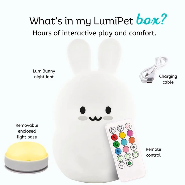 Alt view image 5 of 7 - Bunny Silicone Night Light for Kids, Squishy Lamp with Remote | Tap Control | Rechargeable 9-Color Changing | Nursery Nightlight for Boys & Girls | Portable Animal Lamp | USB Cord Included