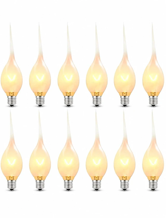 Main image of Silicone Dipped Candle Bulbs, 5W Night Light Bulbs, C7/E12 Candelabra Base - Clear Country Style for Christmas Chandelier, Electric Window Candle - 120V, 12 Pack