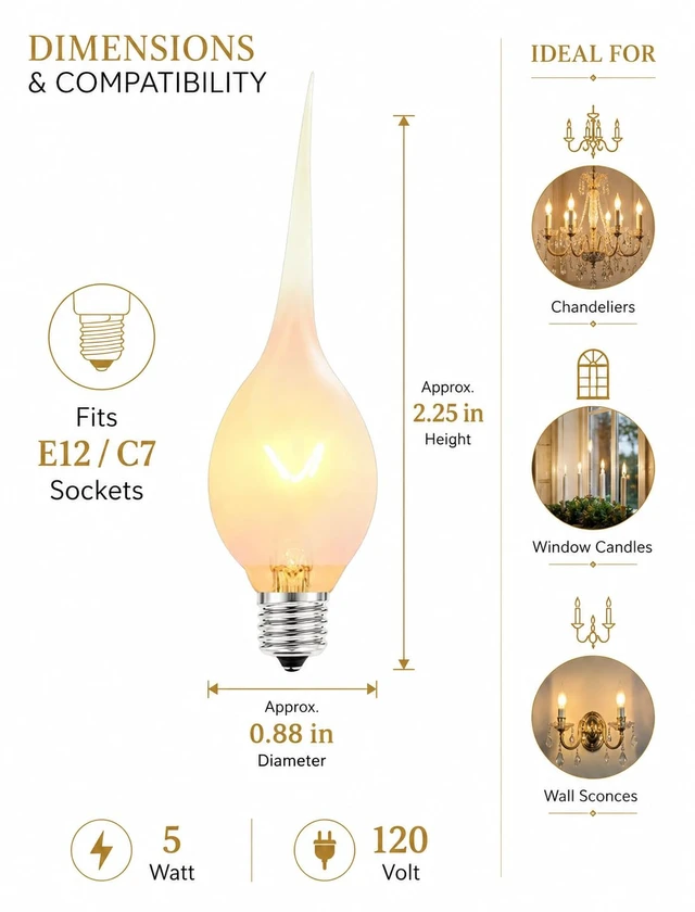 Alt view image 2 of 7 - Silicone Dipped Candle Bulbs, 5W Night Light Bulbs, C7/E12 Candelabra Base - Clear Country Style for Christmas Chandelier, Electric Window Candle - 120V, 12 Pack
