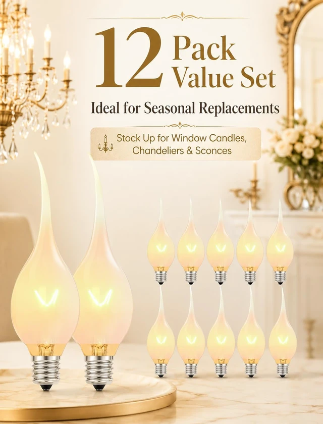 Alt view image 4 of 7 - Silicone Dipped Candle Bulbs, 5W Night Light Bulbs, C7/E12 Candelabra Base - Clear Country Style for Christmas Chandelier, Electric Window Candle - 120V, 12 Pack