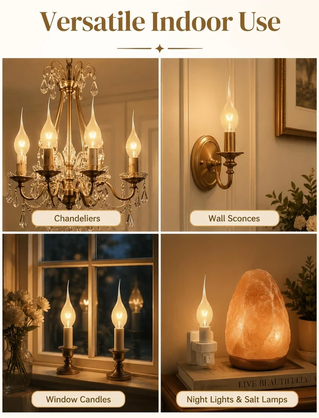Alt view image 3 of 7 - Silicone Dipped Candle Bulbs, 5W Night Light Bulbs, C7/E12 Candelabra Base - Clear Country Style for Christmas Chandelier, Electric Window Candle - 120V, 12 Pack