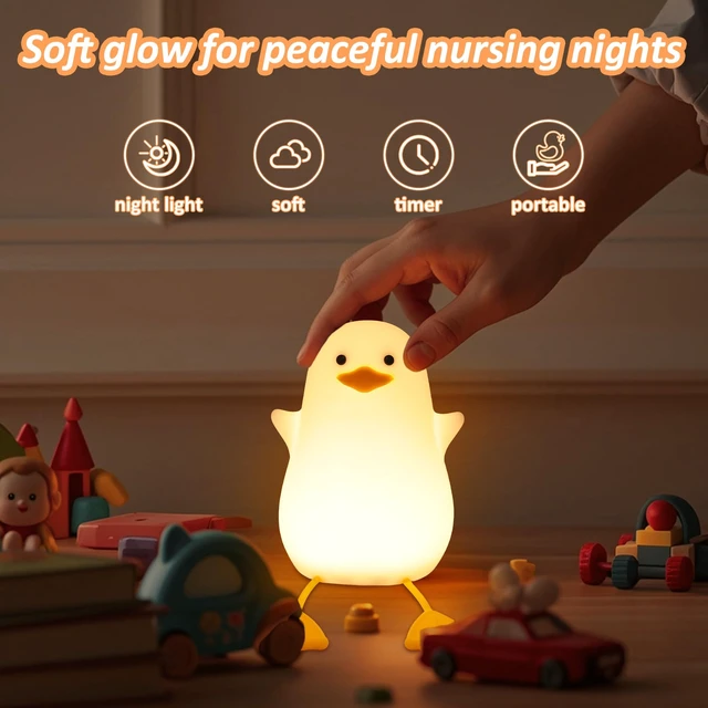 Alt view image 4 of 7 - Duck Night Light, Cute Ducks Gifts, Squishy Silicone Animal Night Lamp for Nursery Bedside with Dimmer & Rechargeable, Gifts for Birthday Holiday Valentine's Day Mothers' Day