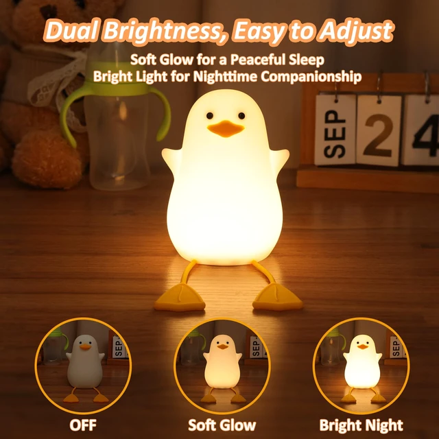 Alt view image 2 of 7 - Duck Night Light, Cute Ducks Gifts, Squishy Silicone Animal Night Lamp for Nursery Bedside with Dimmer & Rechargeable, Gifts for Birthday Holiday Valentine's Day Mothers' Day