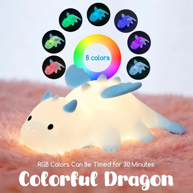 Alt view image 3 of 7 - Dragon Night Light, Cute Baby Dragon Gifts, Soft Silicone Lamp with 3 Level Warm Light and RGB Changing,Soft Silicone Kids Nursery Nightlight LED Touch Light, Kids Bedroom Decor as Xmas Birthday Gifts