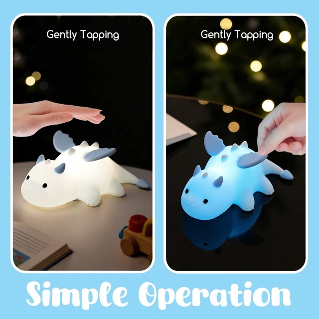 Alt view image 4 of 7 - Dragon Night Light, Cute Baby Dragon Gifts, Soft Silicone Lamp with 3 Level Warm Light and RGB Changing,Soft Silicone Kids Nursery Nightlight LED Touch Light, Kids Bedroom Decor as Xmas Birthday Gifts