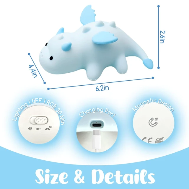 Alt view image 7 of 7 - Dragon Night Light, Cute Baby Dragon Gifts, Soft Silicone Lamp with 3 Level Warm Light and RGB Changing,Soft Silicone Kids Nursery Nightlight LED Touch Light, Kids Bedroom Decor as Xmas Birthday Gifts