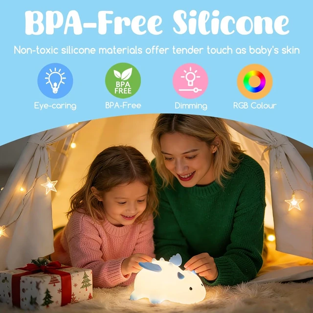 Alt view image 6 of 7 - Dragon Night Light, Cute Baby Dragon Gifts, Soft Silicone Lamp with 3 Level Warm Light and RGB Changing,Soft Silicone Kids Nursery Nightlight LED Touch Light, Kids Bedroom Decor as Xmas Birthday Gifts