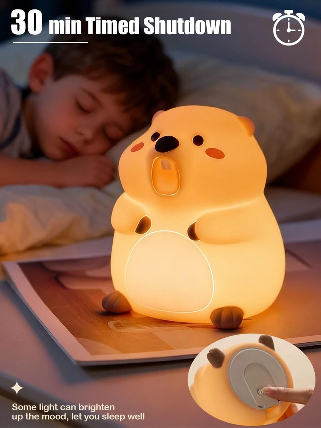 Alt view image 2 of 7 - Cute Groundhog Night Light, Squishy Groundhog Novelty Animal Lamp, 3 Level Dimmable Nursery Nightlight with Timer, Food Grade Silicone Touch Night Light Fun Gifts for Kids Boys Girls Baby