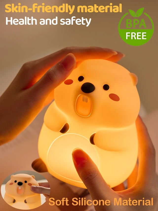 Alt view image 4 of 7 - Cute Groundhog Night Light, Squishy Groundhog Novelty Animal Lamp, 3 Level Dimmable Nursery Nightlight with Timer, Food Grade Silicone Touch Night Light Fun Gifts for Kids Boys Girls Baby