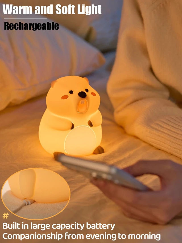 Alt view image 3 of 7 - Cute Groundhog Night Light, Squishy Groundhog Novelty Animal Lamp, 3 Level Dimmable Nursery Nightlight with Timer, Food Grade Silicone Touch Night Light Fun Gifts for Kids Boys Girls Baby