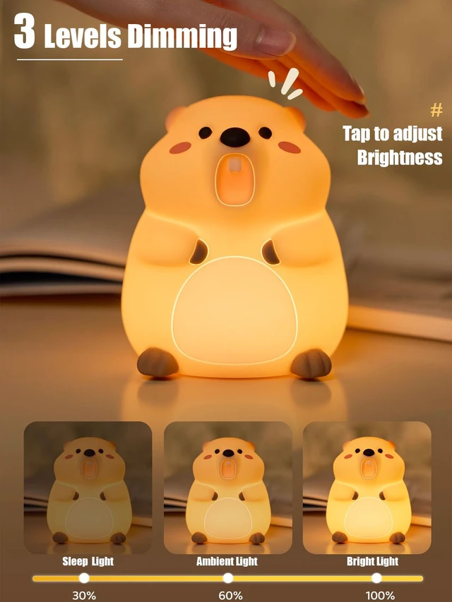 Alt view image 5 of 7 - Cute Groundhog Night Light, Squishy Groundhog Novelty Animal Lamp, 3 Level Dimmable Nursery Nightlight with Timer, Food Grade Silicone Touch Night Light Fun Gifts for Kids Boys Girls Baby