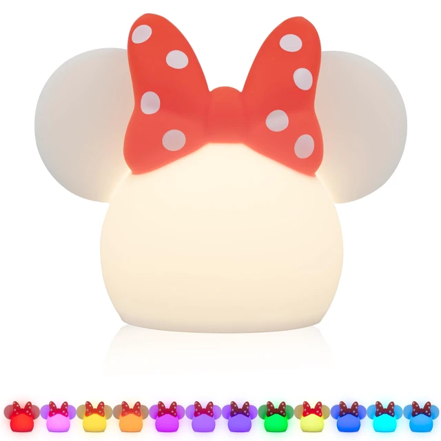 Alt view image 7 of 7 - Squish'ems Minnie Mouse Night Light for Kids, Soft Silicone | 13 Color Modes and Dimmable Warm White Light for Kids Room, Nursery, and Bedroom, USB Powered with AAA Battery Option