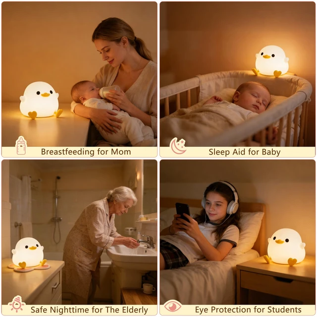 Alt view image 6 of 7 - Duck Night Light, Squishy Silicone Bedside Light for Baby Nursery | BPA-Free Silicone,Dimmable,20min Timer,Rechargeable Touch Light , Cute DoDo Ducky Lamp, Boys Girls Room Decor, Gift for Kids