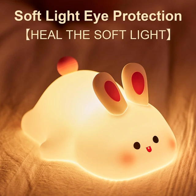 Alt view image 3 of 6 - Big Face Rabbit Silicone Night Light for Kids,Cute Animal Lamp, Easter Rabbit,Gifts Dimmable Light up Bunny, Nursery Night lamp,Rechargeable Bunny Nightlight, Bedside Lamp for Breastfeeding