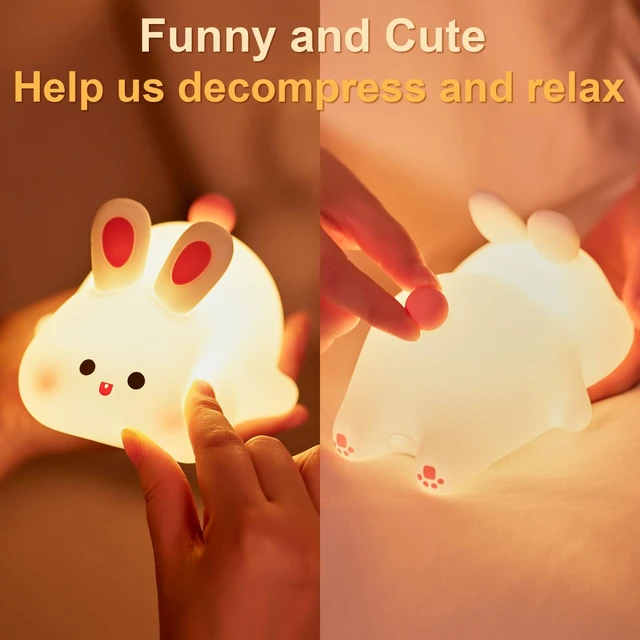 Alt view image 6 of 6 - Big Face Rabbit Silicone Night Light for Kids,Cute Animal Lamp, Easter Rabbit,Gifts Dimmable Light up Bunny, Nursery Night lamp,Rechargeable Bunny Nightlight, Bedside Lamp for Breastfeeding