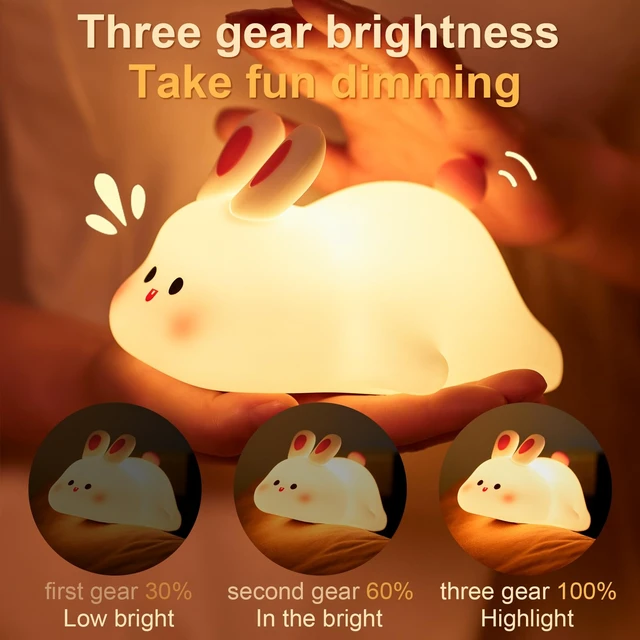 Alt view image 5 of 6 - Big Face Rabbit Silicone Night Light for Kids,Cute Animal Lamp, Easter Rabbit,Gifts Dimmable Light up Bunny, Nursery Night lamp,Rechargeable Bunny Nightlight, Bedside Lamp for Breastfeeding