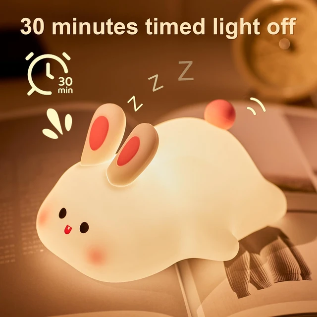 Alt view image 4 of 6 - Big Face Rabbit Silicone Night Light for Kids,Cute Animal Lamp, Easter Rabbit,Gifts Dimmable Light up Bunny, Nursery Night lamp,Rechargeable Bunny Nightlight, Bedside Lamp for Breastfeeding