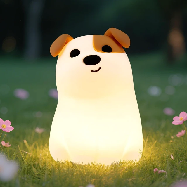 Main image of Cute Smile Puppy Night Light RGB Rechargeable for Nursery Bedroom | Squishy Silicone Dog Nightlight Cordless Dimmable Touch Bedside Animal Lamp Novelty Light for Birthday Gifts Dorm Decor