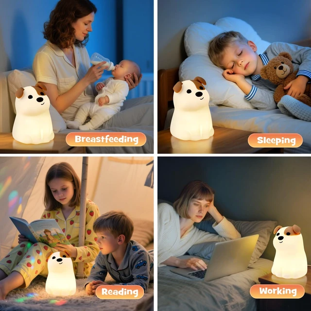 Alt view image 2 of 7 - Cute Smile Puppy Night Light RGB Rechargeable for Nursery Bedroom | Squishy Silicone Dog Nightlight Cordless Dimmable Touch Bedside Animal Lamp Novelty Light for Birthday Gifts Dorm Decor