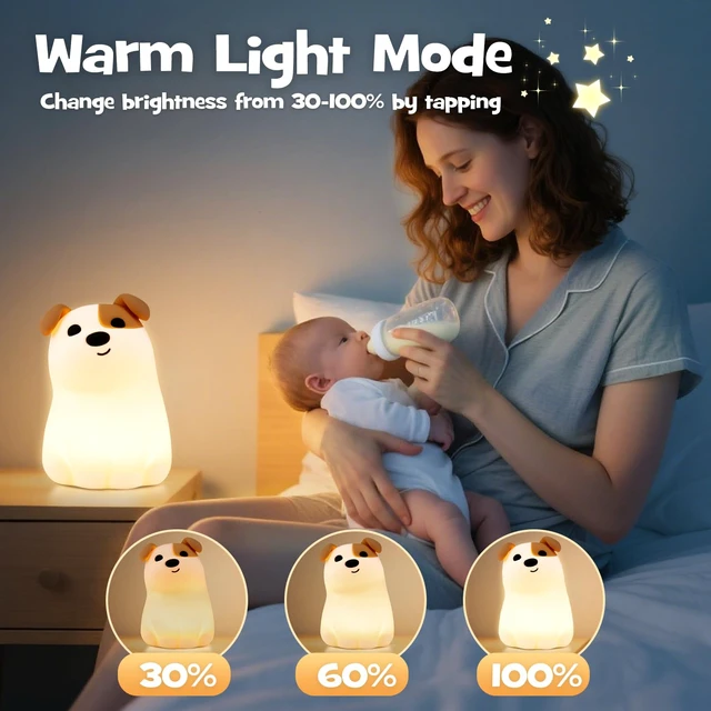Alt view image 4 of 7 - Cute Smile Puppy Night Light RGB Rechargeable for Nursery Bedroom | Squishy Silicone Dog Nightlight Cordless Dimmable Touch Bedside Animal Lamp Novelty Light for Birthday Gifts Dorm Decor