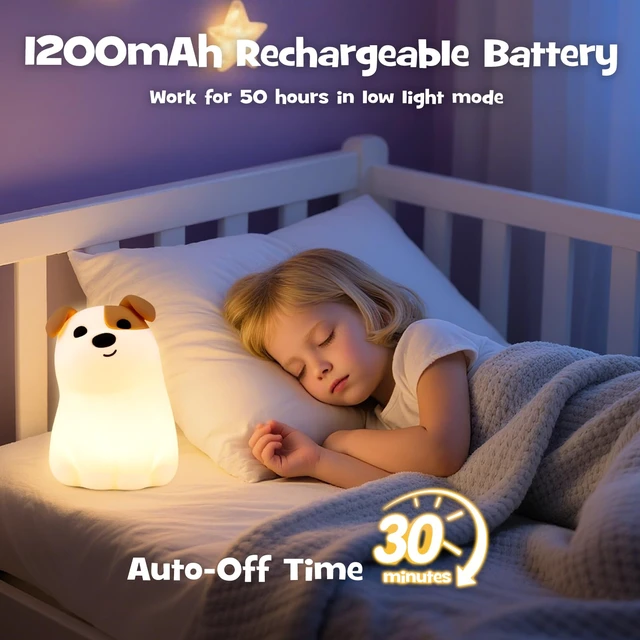 Alt view image 5 of 7 - Cute Smile Puppy Night Light RGB Rechargeable for Nursery Bedroom | Squishy Silicone Dog Nightlight Cordless Dimmable Touch Bedside Animal Lamp Novelty Light for Birthday Gifts Dorm Decor