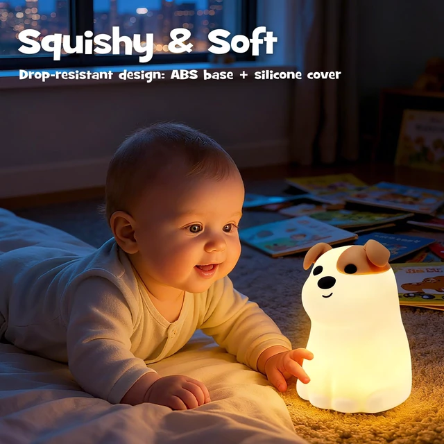 Alt view image 7 of 7 - Cute Smile Puppy Night Light RGB Rechargeable for Nursery Bedroom | Squishy Silicone Dog Nightlight Cordless Dimmable Touch Bedside Animal Lamp Novelty Light for Birthday Gifts Dorm Decor