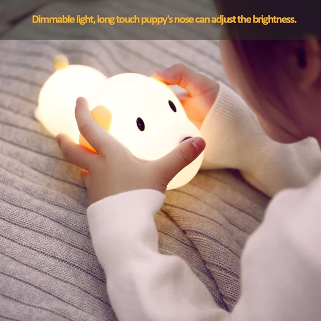 Alt view image 2 of 6 - Led Cute Dog Night Light, Dimmable Nursery Puppy Kawaii Lamps, Super Squishy Silicone USB Rechargeable Touch Control Night Lamp for Kids Adults