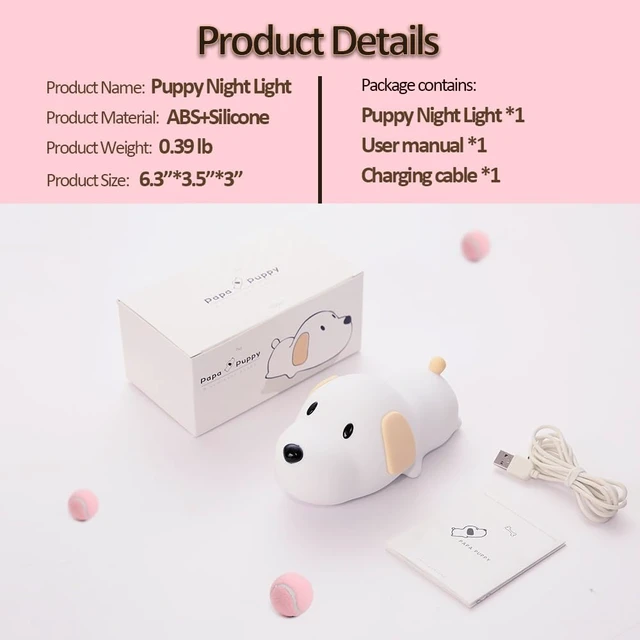Alt view image 6 of 6 - Led Cute Dog Night Light, Dimmable Nursery Puppy Kawaii Lamps, Super Squishy Silicone USB Rechargeable Touch Control Night Lamp for Kids Adults