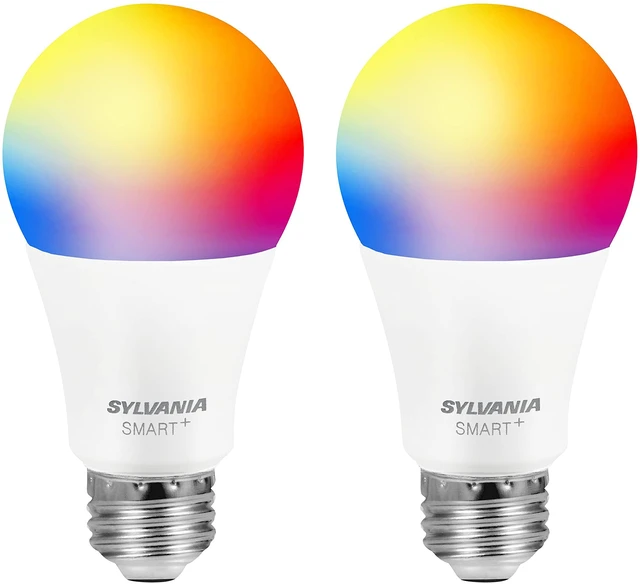Main image of Sylvania Smart+ Bluetooth Mesh 60W Equivalent A19 LED Light Bulb, Full Color and Dimmable White, Compatible with Alexa, 2 Pack