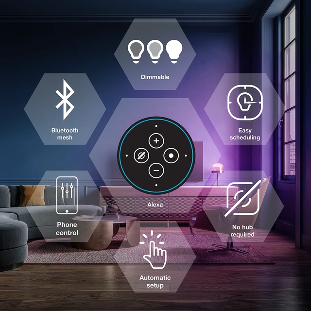 Alt view image 2 of 6 - Sylvania Smart+ Bluetooth Mesh 60W Equivalent A19 LED Light Bulb, Full Color and Dimmable White, Compatible with Alexa, 2 Pack