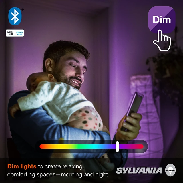Alt view image 4 of 6 - Sylvania Smart+ Bluetooth Mesh 60W Equivalent A19 LED Light Bulb, Full Color and Dimmable White, Compatible with Alexa, 2 Pack
